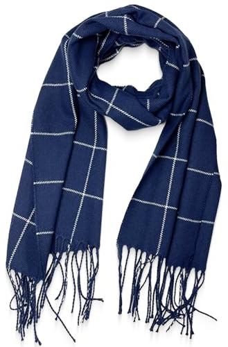 CINGHIA Echarpe Femme Hiver Chaud à Franges,Bleu Echarpes Homme Carreaux à Rayures,Doux Femmes et Homme en Imitation Cachemire,Echarpes et Foulards Femme Tendance Hiver Chaud pour Châle 190 x 35 cm