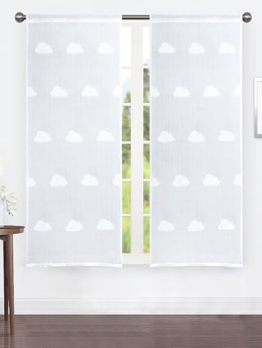HOME ZEN HOUSEHOLD LINEN Set coppia 2 pezzi Tende Moderne con Nuvole, 60x150 cm e 60x240 cm, Tessuto Velato, per Finestra e Portafinestra, Stile moderno con (Bianco, coppia 60x240 cm)