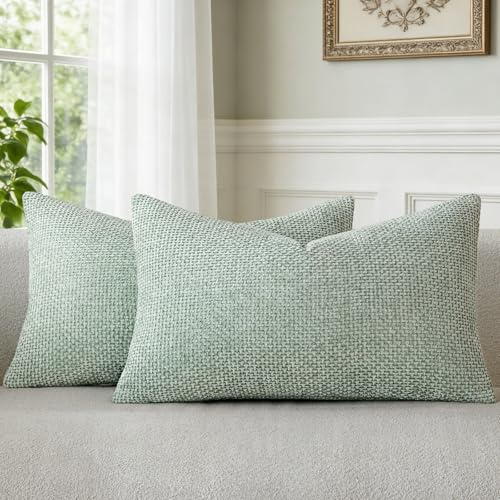 a moment Kissenbezug 30x50 Hellgrün Chenille 2er Set Muster Dekokissen | Sofakissen Zierkissen Couchkissen Deko Waschbar Flauschig Weiche Kissenhülle für Sofa Wohnzimmer Schlafzimmer