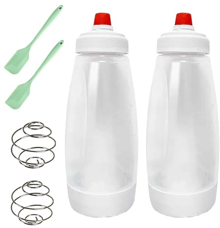 Korvanta Pancake Batter Dispenser,Pancake Batter Dispenser Bottle with Whisk Ball and Stand Base, Batter Mixer and Dispenser for Pancakes, Crepes, Waffle,Kitchen Baking Tool 2 Packs