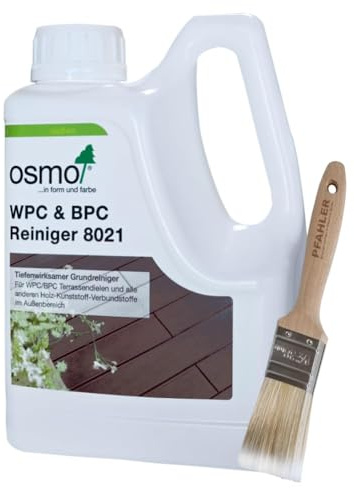 Osmo WPC & BPC Reiniger 8021 1L – Tiefenwirksame Reinigung für WPC/BPC Terrassen & Gartenmöbel – entfernt Verschmutzungen – inkl. PFAHLER Pinsel