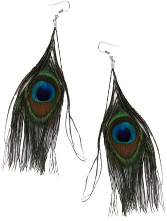 rongweiwang Trendiga flerfärgade smycken Dangel herrörhängen med stift och äkta påfågelfjädrar. Vilken avslappnad bohemisk look som helst. Enkelt och moderiktigt skick. Helt nya silverfärgade