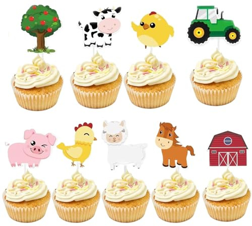 Fesnova Bauernhof Geburtstag Deko, 36 Stück Bauernhof Cupcake Toppers, Kinder Scheune Tractor Tortendeko Cupcake Toppers Kuchendekoration Geburtstagsparty Dekoration Zubehör, Tortendeko Traktor