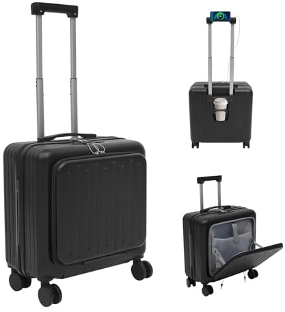 Zoobotanica 18 Handgepäck-Aktenkoffer mit Laptopfächern, Hartschalenkoffer ABS-Rollkoffer mit 4×360°-Rollen & Zahlenschloss, Handy-Halterung & Becherhalterung, 45 x 24 x 41cm (Schwarz)