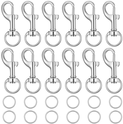 GEEHUA 12 Stück Karabiner Hundeleine, Robuste Drehbare Karabinerhaken | Edelstahl Drehkarabinerhaken für Hundeleinen mit 12 O Ring für Hundeleinen im Freien Hundehalsband Schlüsselanhänger Camping