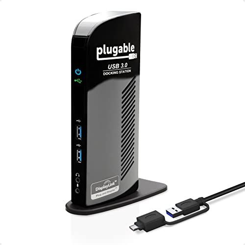 Plugable USB 3.0 Universal Laptop Docking Station Dual HDMI Monitor for Windows and Mac (Driver Required), USB 3.0 or USB-C, 2x HDMI, Gigabit Ethernet, Audio, 6 USB Ports (UD-3900-EU)