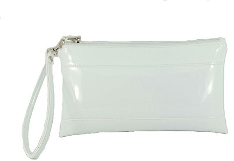 Adorable Patent Clutch Purse Organiser Bag with Detachable Wrist Strap in white