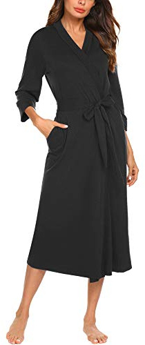 UNibelle Damen Morgenmantel Damen Sexy Baumwolle Saunamantel Bademantel Nachtwäsche Kimono Schlafanzug Herbst Schwarz S