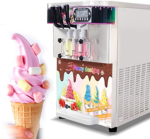 Kolice Commercial CE Certified Table Top 3 Flavors Soft Serve Ice Cream Machine, Gelato Ice Cream Maker-220V 50HZ, Transparent Dispensers, Auto Counting, Auto Washing, Upper Tanks Refrigerated