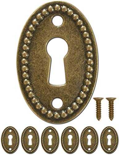 FUXXER Lot de 6 plaques de clé antique, rosaces de serrure au design vintage en laiton, 37 x 24 mm