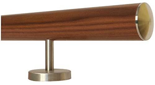 TIBU - Corrimano in legno di noce, corrimano per scale, maniglia in legno, corrimano dritto in acciaio inossidabile, lunghezza 30-500 cm in un unico pezzo/per esempio lunghezza 100 cm con 2 supporti