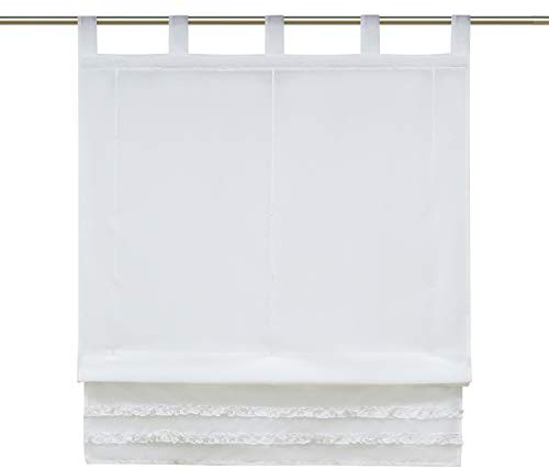 Joyswahl - Tenda a Pacchetto in Voile, Trasparente, Tinta Unita, con Bordo Arricciato, Suse, Sciarpa con Passanti, finestre, Confezione da 1, Poliestere, Bianco, BxH 45x165cm