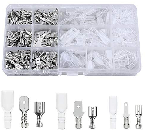FIXITOK 480 Pezzi Terminali a Crimpare Kit, 2.8mm 4.8mm 6.3mm Maschio & Femmina Terminale a Crimpare Terminali Elettrici con Manicotto Isolante per Audio Cavi Elettrodomestici Interrutore (Argento)