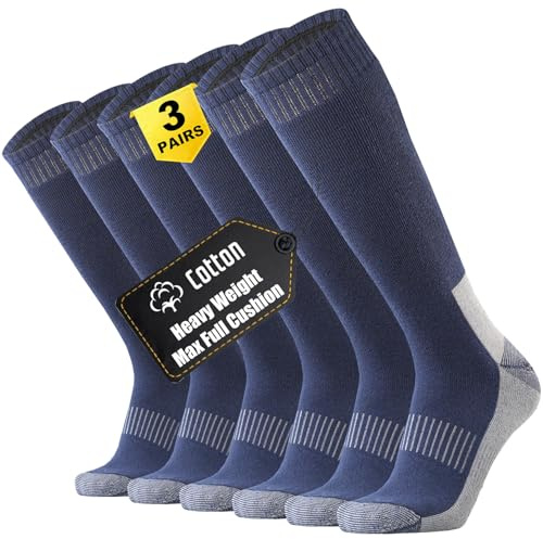 ONKE Max Full Cushion Knee High Socks for Men Work Boot Athletic Over the Calf Heavy Duty Tube Thick Durable Moisture Control(NavyBlue L)