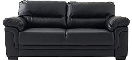 Panana Modern Compact Sofa Faux Leather Sofa Chaise Group Settee Couch with Wood Frame for Living Room (Black, 3 Seater)