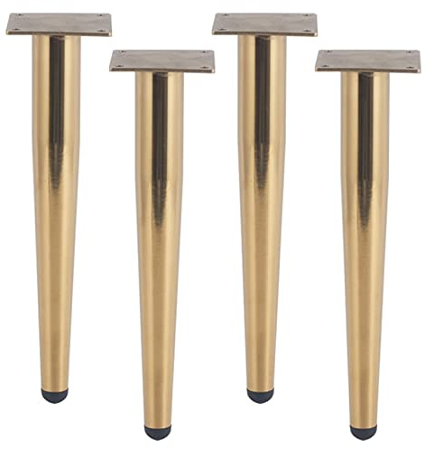 40cm Tischfüße Gold Tischbeine Metall Möbelbeine Konisch,Gummi-Pad No-Slip Silent,Couchtisch/TV Tisch/Beistelltische/Kommode/Nachttisch/Sitzbank Beine Sofas Füße,mit Schraube, 4 Stück (40cm,Gold)