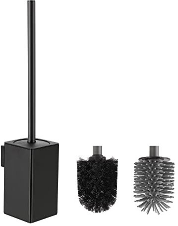 BVL Klobürste Schwarz, WC Bürste Wandmontage, Toilettenbürste Silikon Wand Einzigartiges Eckig Design Inklusive 2 Bürstenköpfe