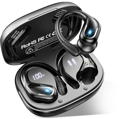 Wireless Earbuds, Ltinist Bluetooth 5.3 Headphones, Wireless Earphones 75H Playtime and HiFi Stereo Sound with Mic, Dual LED Display, IP7 Waterproof in Ear EarHooks, USB-C, Headsets for Sport, Running