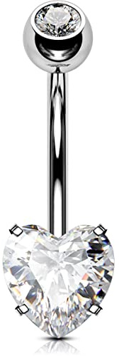 OUFER 14G 10mm Piercing Ombelico Titanio Cuore CZ Palline Oro Barbell Navel Bar Belly Button Rings Gioiello Donna 1.6mm