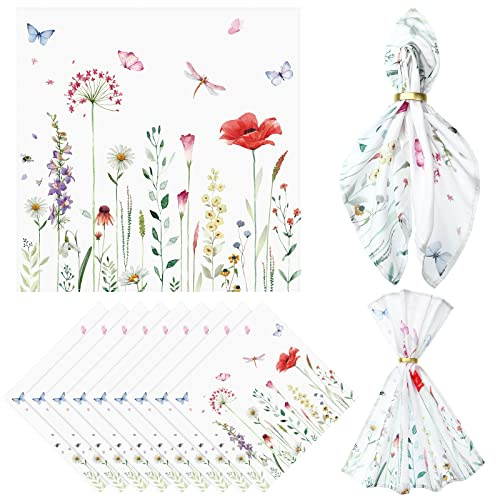 12 Pcs Spring Cloth Napkins Floral 20'' x 20'' Washable Dinner Tea Party Napkins for Kitchen Party Wedding Restaurant Indoor Outdoor Botanical Fresh Spring Summer