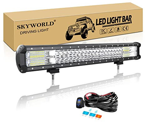 SKYWORLD 23 Zoll 59 cm 324W LED Lichtleiste KFZ mit 12V Kabelbaum Kit | Wasserdicht Led Arbeitsscheinwerfer Bar, Offroad Beleuchtung Auto Lichtbalken für 4x4 SUV UTV ATV LKW Fahrzeuge, 6000K Weiß