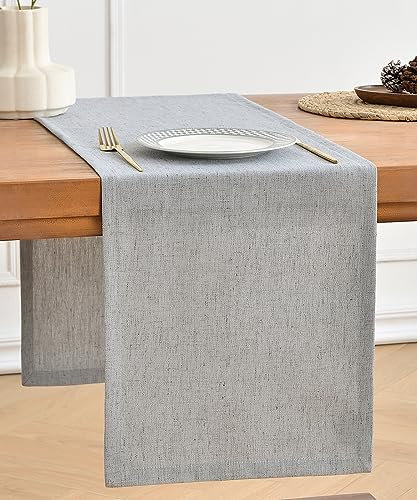 Wracra Tischläufer aus Silber Grau Leinen, 90cm lang, maschinenwaschbar, rustikaler Bauernhaus-Tischläufer für Essen, Feiertage, Partys und den täglichen Gebrauch(Silber Grau, 90cm)