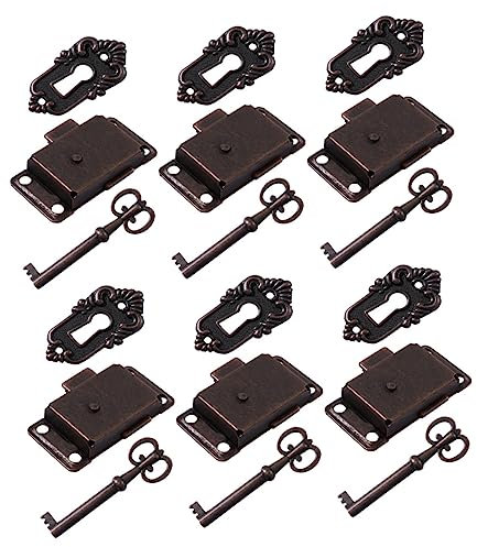 WHAMVOX Serrature Per Armadietti Vintage in Ferro Antiruggine Chiave, Set Da 6 Pezzi Per Mobili e Portagioie in Legno, Chiavistelli Decorativi Per Scatole e Cassetti Antichi