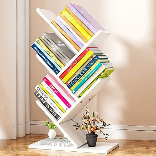 Baum-Bücherregal Holz-Bücherturm Bücherregal Mit 4 Regalen Boden Freistehendes Desktop-Bücherregal Für Wohnzimmer Küche Heimbüro B,30 * 18 * 60CM