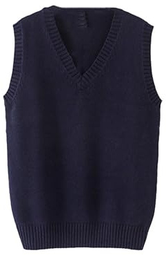 Damen Ärmelloser Pullover V-Ausschnitt Klassischer Strickpullover Mode Retro Weste, Marineblau, M