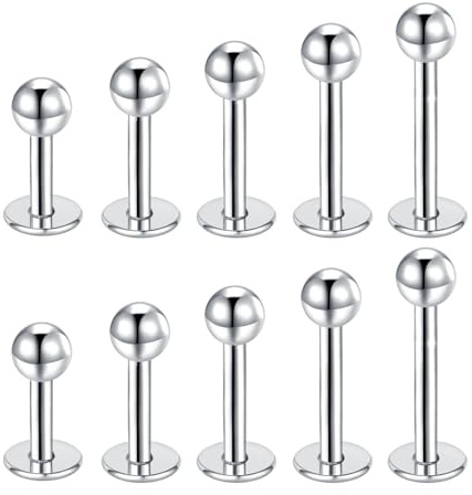 Besyvvin Lippenpiercing Labret Steckers 1,2mm Chirurgenstahl 4/6/8/10/12mm Piercing Lippe Helix Tragus Monroe Medusa Stecker Schmuck