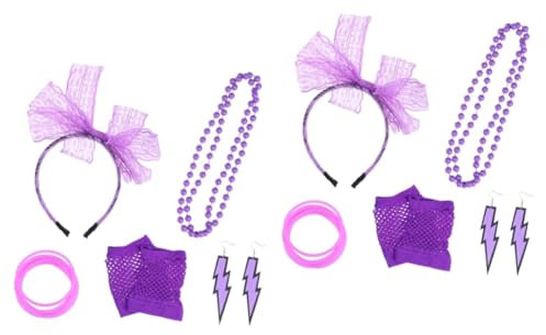 ABOOFAN 2St Halloweenkostüm Netzhandschuhe 80er Netzstrümpfe Accessoires für Kostüme aus den 80er Jahren Kostümzubehör der 80er Erwachsener Kleidung Ohrringe Fischernetz Violett