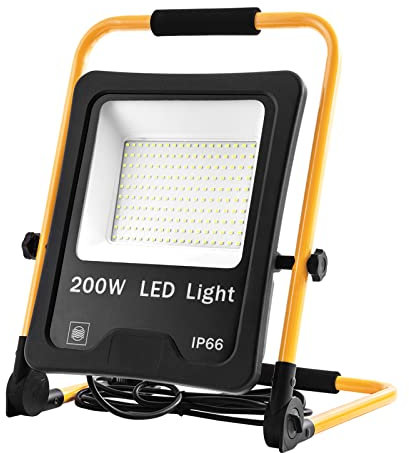 UISEBRT LED Baustrahler 200W 16000LM LED Arbeitsleuchte Tragbar LED Fluter Floodlight Wasserdicht IP66 Bauscheinwerfer für Werkstatt Baustelle Garage Außen - Warmweiß