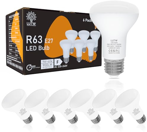 LUTW LED Reflektor R63 E27 Glühbirne, 9W Ersatz für 60W Halogenstrahler, Warmweiß 3000K Reflektorlampen, 900LM mit 120° Abstrahlwinkel, AC 220V, Nicht Dimmbar, 6er Pack