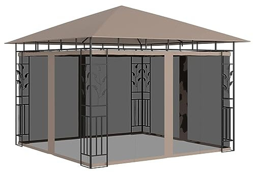 Homgoday Pavillon mit Moskitonetz 3x3x2,73m Taupe 180g/m², Outdoor Gartenunterstand für Terrassen, Hinterhof und Rasen Partyzelt Eventzelt Festzelt Vordach