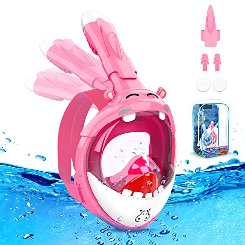 Dancial Maschera da snorkeling per bambini, 180° HD, anti-appannamento e anti-perdita, maschera integrale per bambini, maschera subacquea, maschera subacquea, set per bambini 4-12 anni