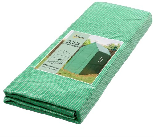 Outsunny Ersatzfolie Ersatzabdeckung mit Rolltür 140 x 213 x 190 cm Grün | Gewächshaus Ersatzfolie mit UV-Schutz, Seitenfenster, PE-Folie für Tunnelgewächshaus, NUR Folie