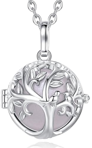 EUDORA Harmony Ball Collier Bola de Grossesse pour Femme Maman, Arbre de Vie Pendentif Bola Ange Carillon, Boule de Souhaits Cloche Musicale Bijoux Cadeau, 114,3 cm + 76,2 cm