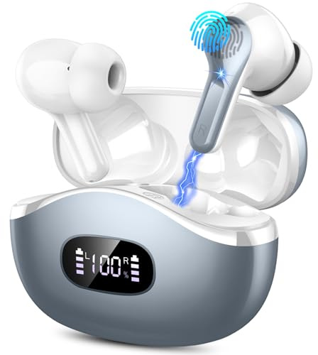 Wireless Earbuds, Bluetooth 5.3 Headphones In Ear Earphones 4 ENC Noise Cancelling Mic Headphones with HIFI Stereo, 40H Playtime, Type-C Charging Case, IP7 Waterproof Running Earbuds Grey