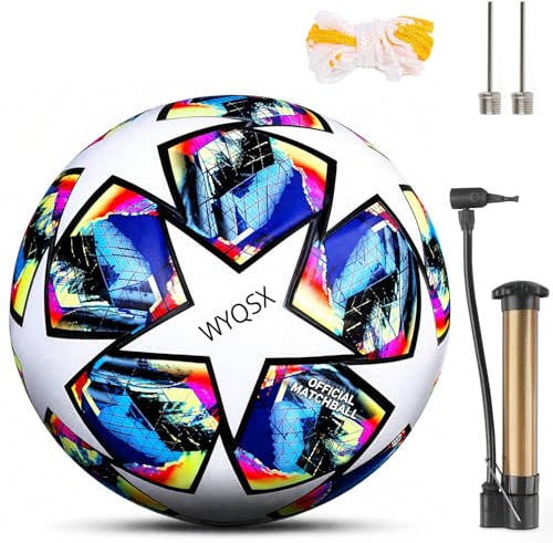 WYQSX Soccer Ball for Size 5, Leather Ball Soccer Goalball Suitable for Youth and Adult Match Training, Professional World Cup Training Soccer Ball, B