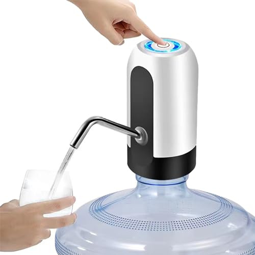 Water Pump for 5 Gallon Bottle, Electric Drinking Water USB Charging Automatic Water Dispenser with Rechargeable Battery, Portable Electric Drinking Water Jug Pump for Home, Camping -white