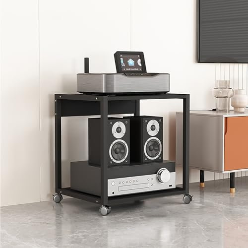 TV Rack HiFi Regal Audio Schrank Vintage Plattenspieler-Ständer Vinyl Holder Schrank für Wohnzimmer Schlafzimmer Räder mit Bremsen für Büro Zuhause Arbeitszimmer Wohnheim(50x40x60cm/19.7x15.7x23.6in)