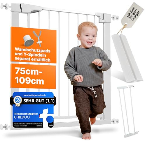 CHILDOO Treppenschutzgitter ohne Bohren GS-Zertifikat Türschutzgitter Türgitter Baby, Hunde, Kinder Kinderschutzgitter Tür Schutzgitter Treppe Absperrgitter Hund Treppengitter Kindergitter Babygitter