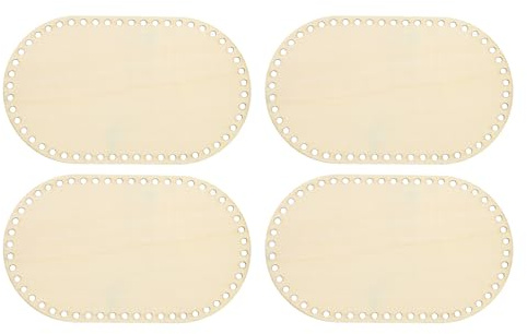PATIKIL 4 Stück Gehäkelter Korbboden 25 x 15cm Oval Korb Basis aus Holz zum Häkeln Holzboden mit Löchern Häkelkorb Zubehör für DIY Korbflechten Webbedarf Weben Kunsthandwerk