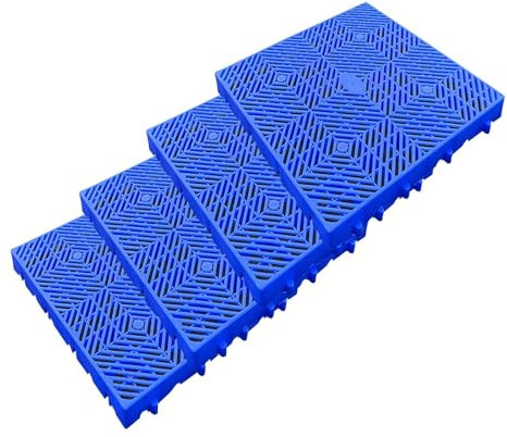 Wasserdichtes, leichtes Kunststoff-Gitterpolster für Garage, Supermarkt, Keller, einfach zu installieren, Bodenpaletten mit atmungsaktiven Gitterrosten, stapelbares Design, 4 Stück, 60 x 60 x 5 cm