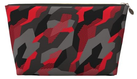 VOSERY Bolsa de maquillaje de cuero, bolsa de cosméticos, bolsa de aseo de viaje para mujer, organizador de bolsa de maquillaje de camuflaje rojo, gris, negro, bonita bolsa de maquillaje, bolsa de