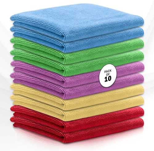 Microfibre Towel Pack of 10 – 16 x 16 Inch Assorted Colours Microfibre Cloth – 300gsm Ultra-Thick Cleaning Cloths for Car Polishing, Car Washing, Window Cleaner – Soft and Absorbent