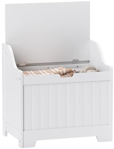 HOMCOM Storage Chest, Storage Trunk with Safety Hinge and U-shaped Cut-out Pull, Wooden Storage Box for Living Room, Entryway, 56.4 x 38 x 56 cm, White