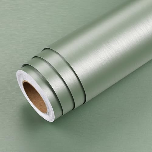 LaCheery Carta Adesiva per Mobili Verde Chiaro Effetto Metallo Pellicola Adesiva per Mobili Cucina Lavabile 40cm x 200cm Lucido Pellicola Rivestimento Adesivo per Frigorifero Armadio Pellicole Adesive