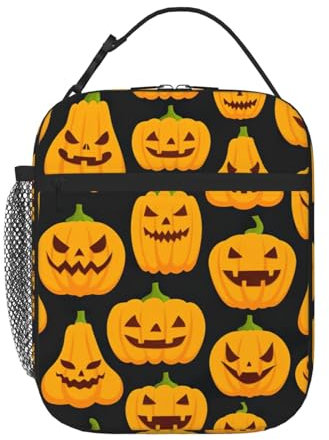 EdWal Bolsas de almuerzo de gran capacidad con estampado de calabaza de Halloween para mujeres y hombres, lonchera para adultos para picnic