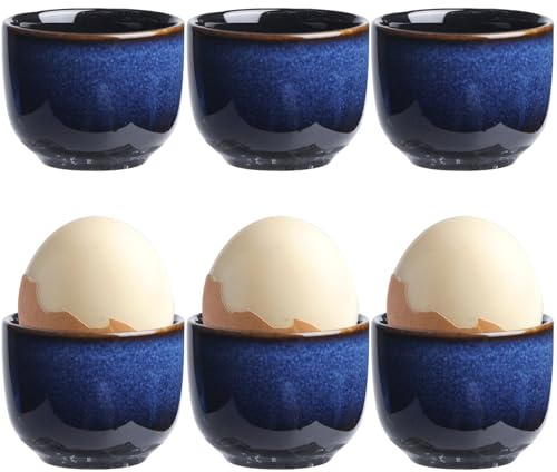 6 Stück Eierbecher Keramik, Ø 5cm x 4cm Eierständer Porzellan, 20ml Blue Eierbecher-Set, Porzellan-Eierbecher, Eierhalter Keramik mit Farbrand Spülmaschinengeeignet für Jeden Frühstückstisch Hart